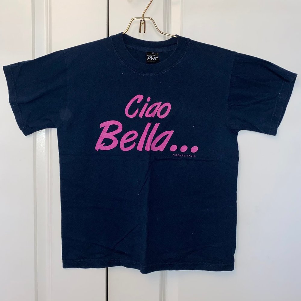 Blue and Pink "Ciao Bella" T-Shirt Girls Sz 14